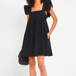 O.P.T Dress Flutter Sleeve Cotton Linen Minimalist A-Line Black Size Small